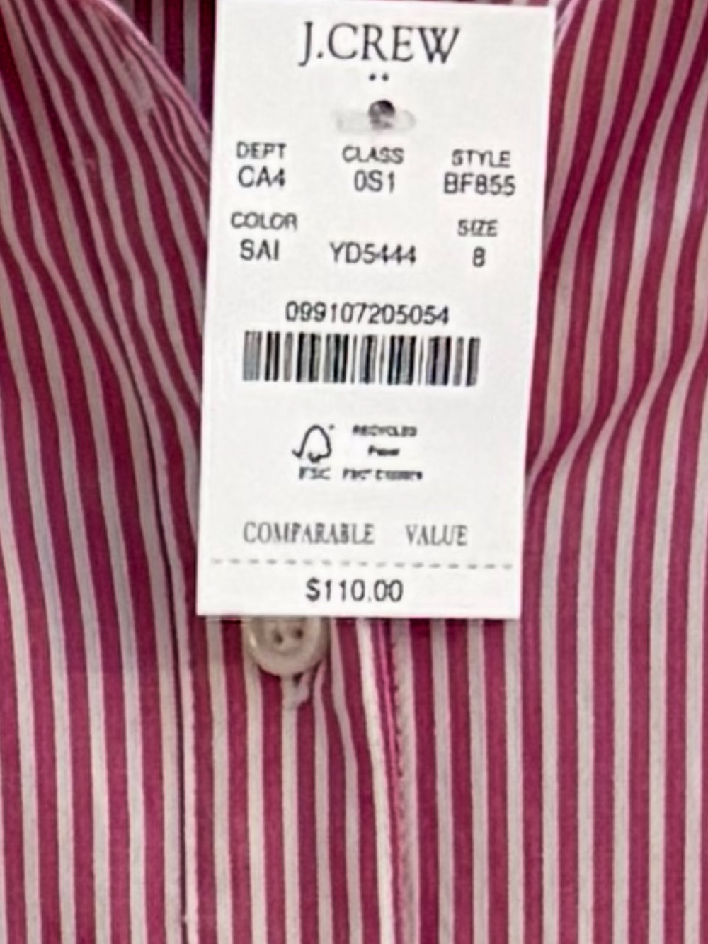 J. Crew Pink & White Striped Long-Sleeve Button-Front Dress - Picture 2 of 2